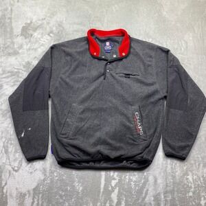 VTG Chaps Ralph Lauren Mens Large Gray Red Snap Fleece Pullover Sweatshirt